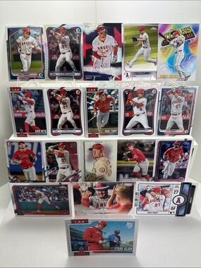 15 Mike Trout Angels cards w/ a 26’ MoJo + Zach Neto + Christian Moore rookie